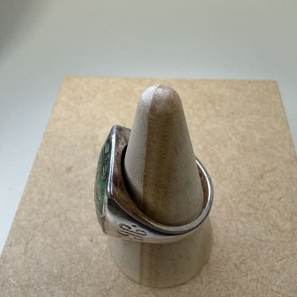 Sterling Silver & Green Enamel Italy Milor Ring 925-Size 9 - Picture 7 of 13